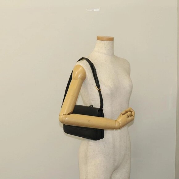 CELINE Shoulder Bag Leather Navy Gold Auth - Picture 14 of 16